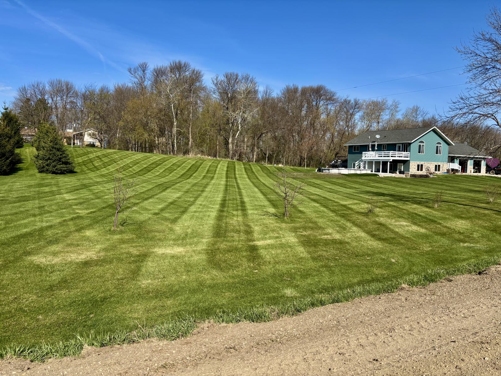 Striped hillside lawn